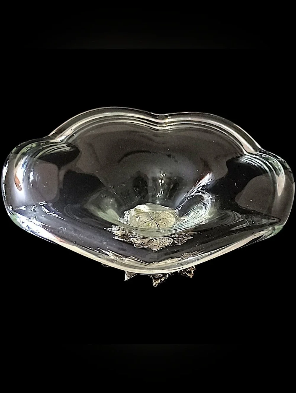 Vintage Murano Cristal Line Compote Bowl Dish Silver Tone Fruit Pedestal Italy